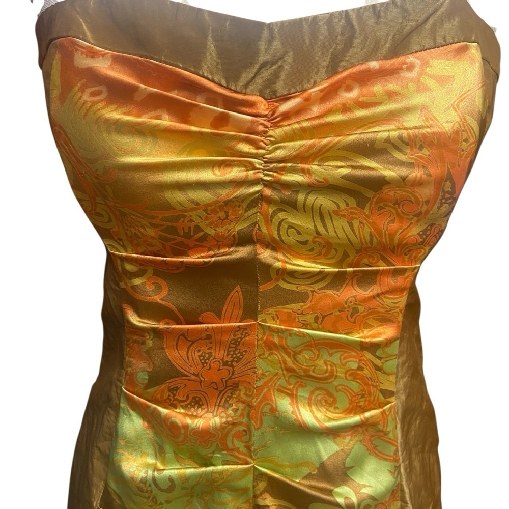 Nicole Miller Collection Sweetheart Silk Ruched Strapless Dress Size 8 Bronze - Picture 3 of 16